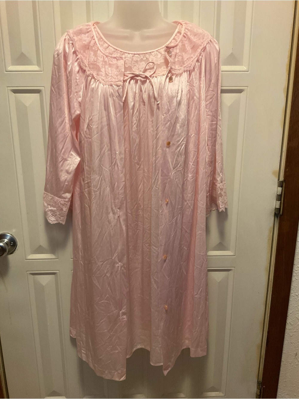 Vintage 60s Gilead Pink Nylon Peignoir Set Nightgown Robe Lace Small
